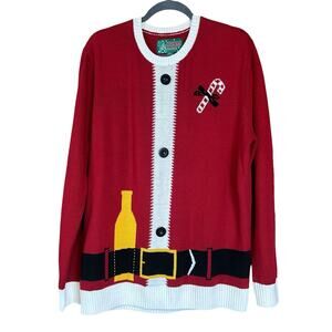 Ugly Christmas Sweater Men Size XL Red Santa Holiday Costume Candy Cane Pullover